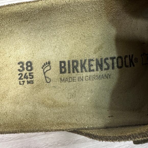 Birkenstock Vaduz Slide Sandals Sz 38 Gold Metallic Suede Leather Slip On Buckle - Picture 8 of 9